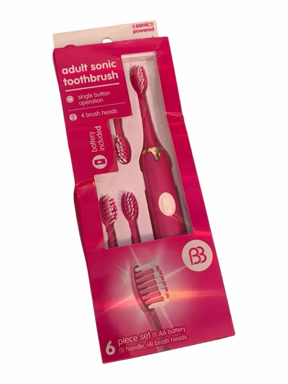 Brush Buddies Sonic Hot Pink Electric Toothbrush Four Brush Heads